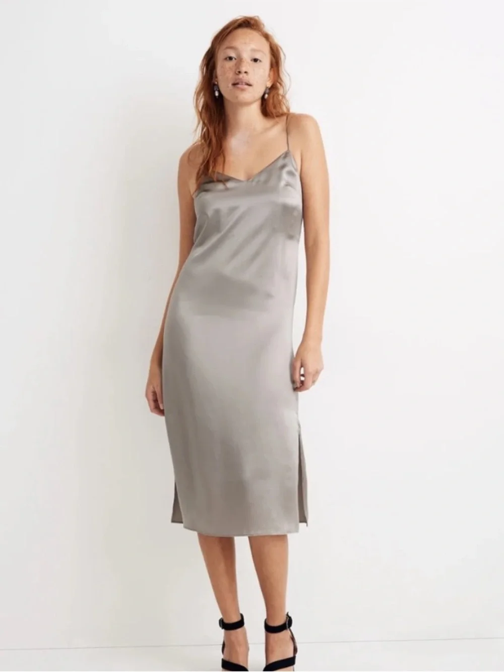 Madewell Silk Slip Midi Dress in Silver NWT - Picture 1 of 4